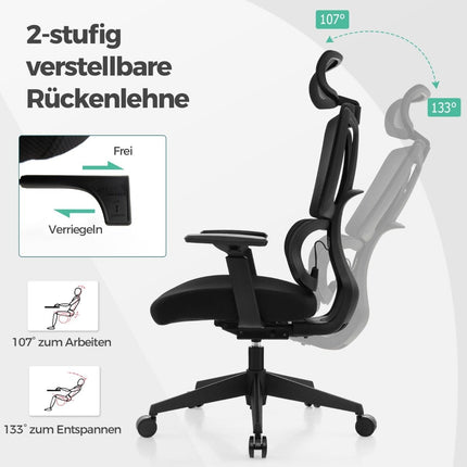 Ergonomická kancelářská židle s bederní opěrkou ve tvaru N, otočná židle k psacímu stolu, černá