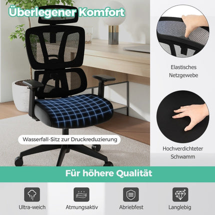 Ergonomická kancelářská židle s bederní opěrkou ve tvaru N, otočná židle k psacímu stolu, černá