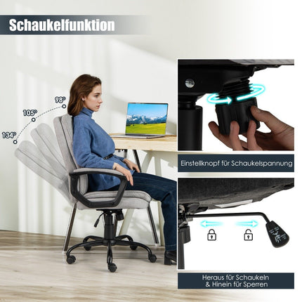 Ergonomická kancelářská židle s područkami a kolečky, výškově nastavitelná otočná počítačová židle