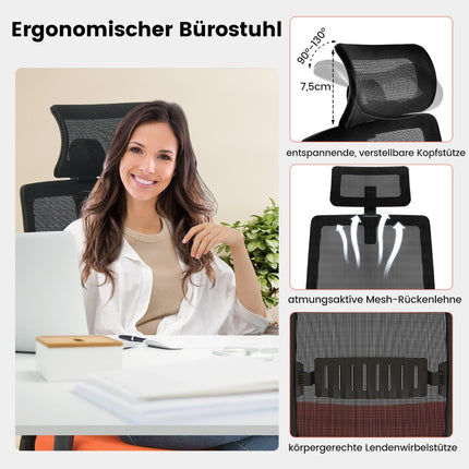 Ergonomická kancelářská židle s opěradlem, bederní opěrkou a pohodlnou 3D opěrkou hlavy, do 180 kg