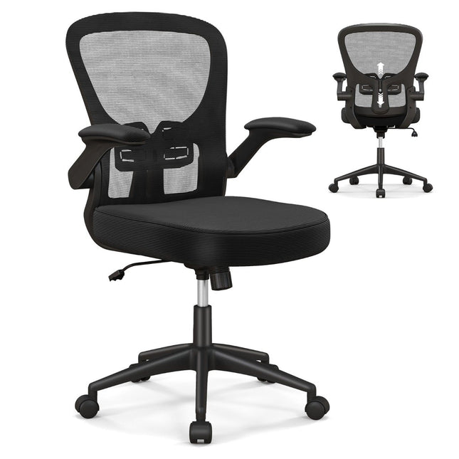 Ergonomische bureaustoel met opklapbare armleuningen, verstelbare lendensteun en kantelfunctie