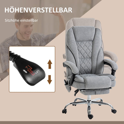 Ergonomická kancelářská židle s masážní funkcí, podnožkou, otočná, pojízdná, šedá