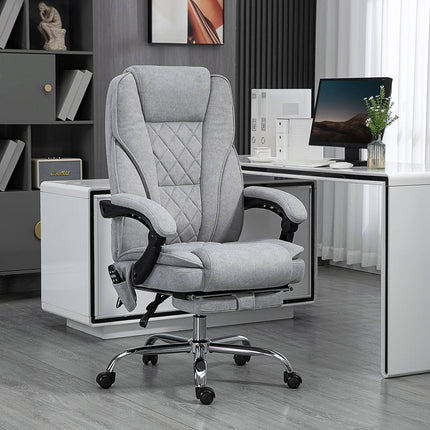 Ergonomická kancelářská židle s masážní funkcí, podnožkou, otočná, pojízdná, šedá