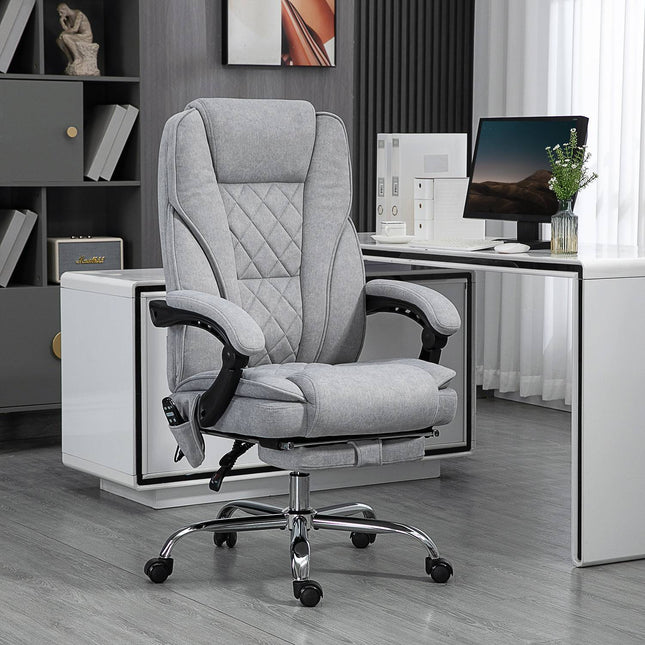 Ergonomická kancelářská židle s masážní funkcí, podnožkou, otočná, pojízdná, šedá