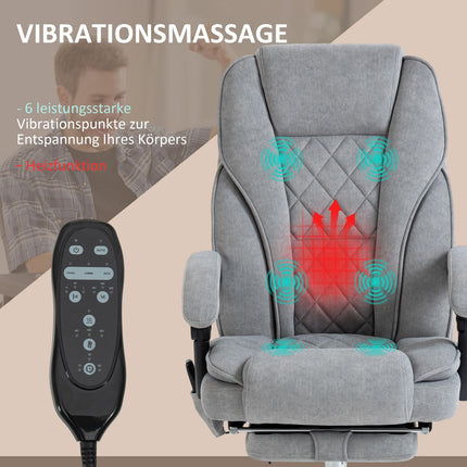 Ergonomická kancelářská židle s masážní funkcí, podnožkou, otočná, pojízdná, šedá