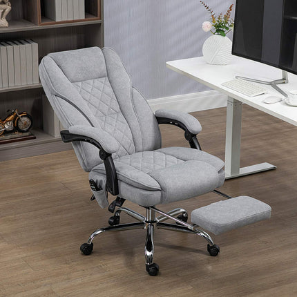 Ergonomická kancelářská židle s masážní funkcí, podnožkou, otočná, pojízdná, šedá