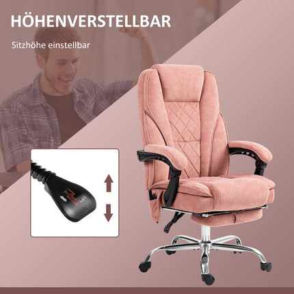 Ergonomická kancelářská židle s masážní funkcí, podnožkou, otočná, pojízdná, růžová