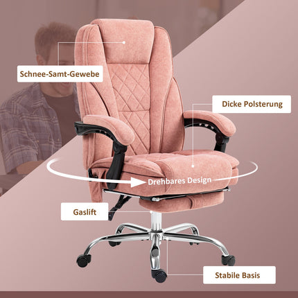 Ergonomická kancelářská židle s masážní funkcí, podnožkou, otočná, pojízdná, růžová