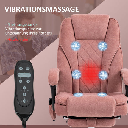 Ergonomická kancelářská židle s masážní funkcí, podnožkou, otočná, pojízdná, růžová