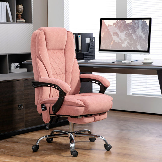 Ergonomická kancelářská židle s masážní funkcí, podnožkou, otočná, pojízdná, růžová