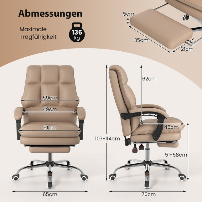 Ergonomická kancelářská židle s výsuvnou podnožkou, manažerská židle k psacímu stolu, kávová