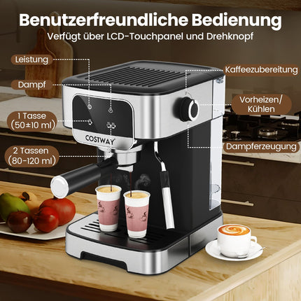 Espresso kávovar 20 Bar, 1200W, napěňovač mléka, nádržka 1.8L