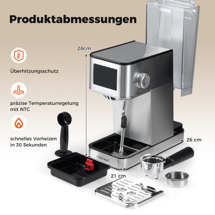 Espresso machine with milk frother, 20 bar, touchscreen, 1.7L