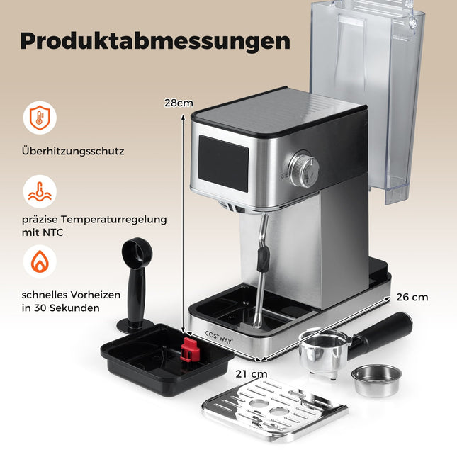 Espresso machine with milk frother, 20 bar, touchscreen, 1.7L