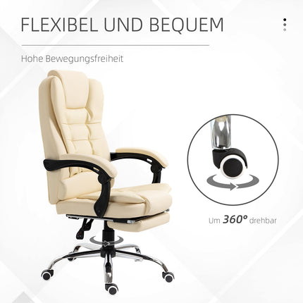 Ergonomická kancelářská židle z umělé kůže krémová s podnožkou