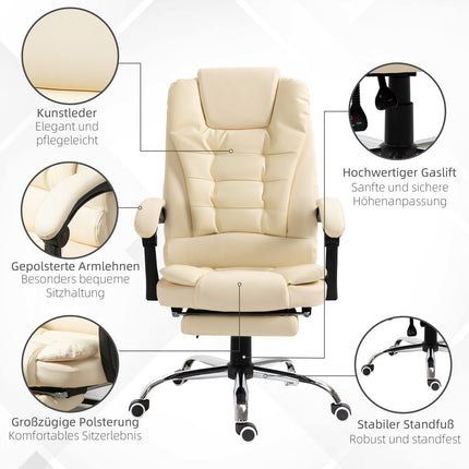 Ergonomická kancelářská židle z umělé kůže krémová s podnožkou
