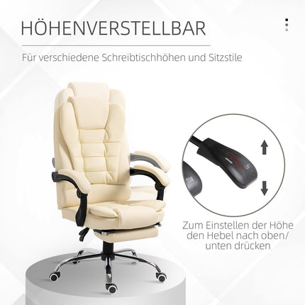 Ergonomická kancelářská židle z umělé kůže krémová s podnožkou