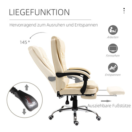 Ergonomická kancelářská židle z umělé kůže krémová s podnožkou