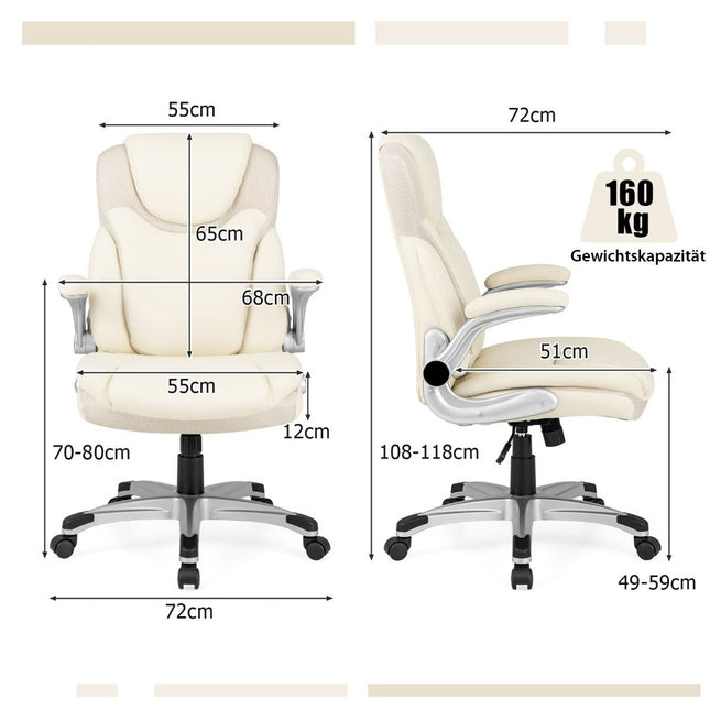 Executive chair swivel desk chair made of faux leather with rocker function 72 x 72 x 108-118 cm white