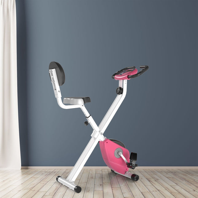 Hometrainer F-Bike Fietstrainer Met 8 Niveaus Verstelbare Magnetische Weerstand, In Hoogte Verstelbaar Staal Roze + Wit 43 X 97 X 109 Cm
