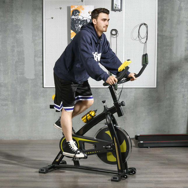 Hometrainer, stil, verstelbare weerstand, hartslagsensor, monitor, geel