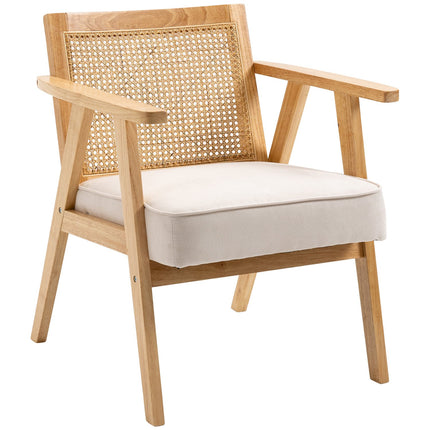 Exotická čalouněná židle, kaučukovník, sedák ve vzhledu lnu, 63L x 69W x 78H cm, krémově bílá