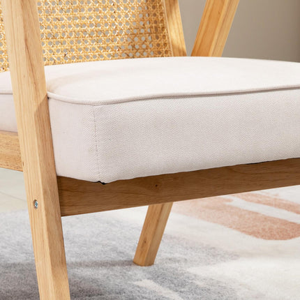 Exotická čalouněná židle, kaučukovník, sedák ve vzhledu lnu, 63L x 69W x 78H cm, krémově bílá