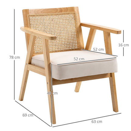 Exotická čalouněná židle, kaučukovník, sedák ve vzhledu lnu, 63L x 69W x 78H cm, krémově bílá