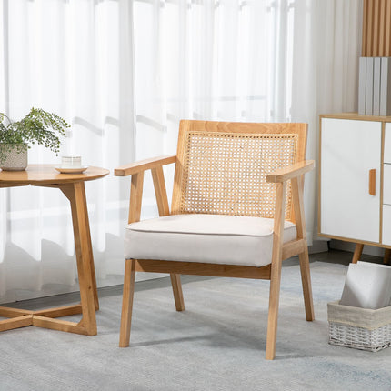 Exotická čalouněná židle, kaučukovník, sedák ve vzhledu lnu, 63L x 69W x 78H cm, krémově bílá