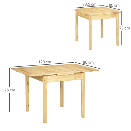 Skládací dřevěný stůl pro 2–4 osoby, přírodní povrch, 120x80x75cm