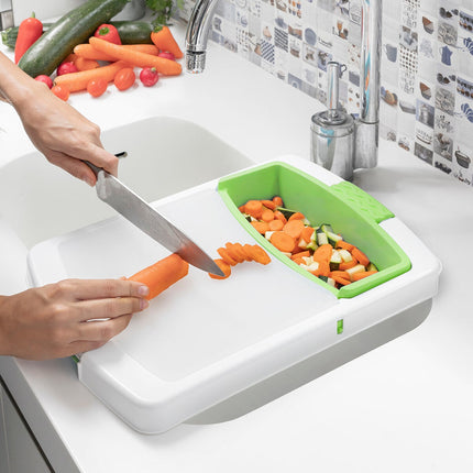 Rozkládací krájecí prkénko 3v1 s podnosem, nádobou a odkapávačem PractiCut InnovaGoods