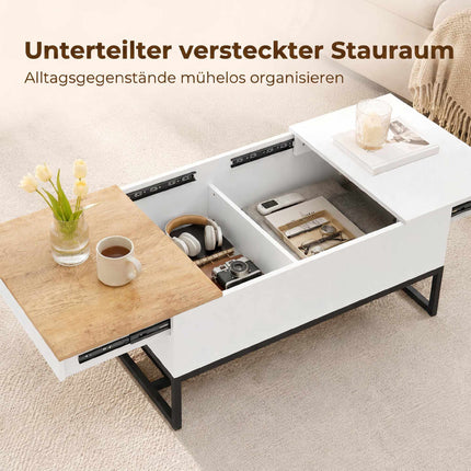 Extendable Coffee Table with Hidden Storage, White & Oak