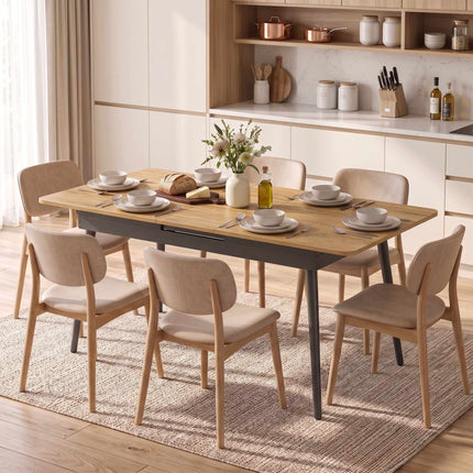 Extendable Dining Table 130–160 cm with Rounded Corners, Oak Look, Black