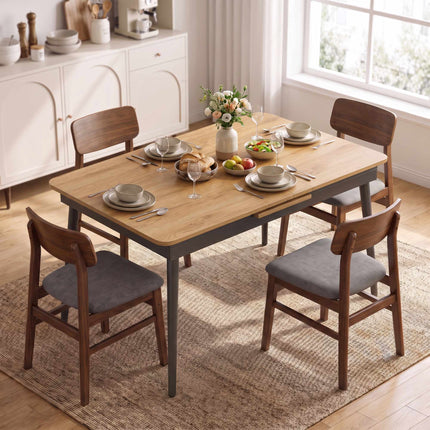 Extendable Dining Table 130–160 cm with Rounded Corners, Oak Look, Black