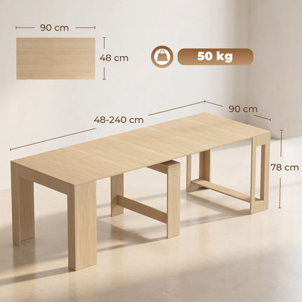 Rozkládací jídelní stůl, 48–240 cm, pro 10 osob, světle hnědý