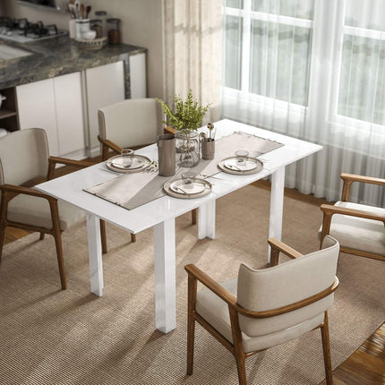 Rozkládací jídelní stůl, vysoký lesk, pro 4-6 osob, MDF