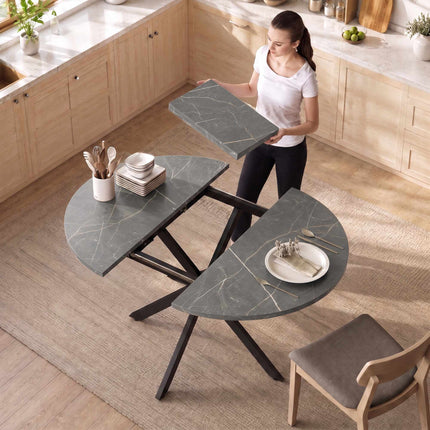 Extendable Dining Table, Industrial Style, Black MDF