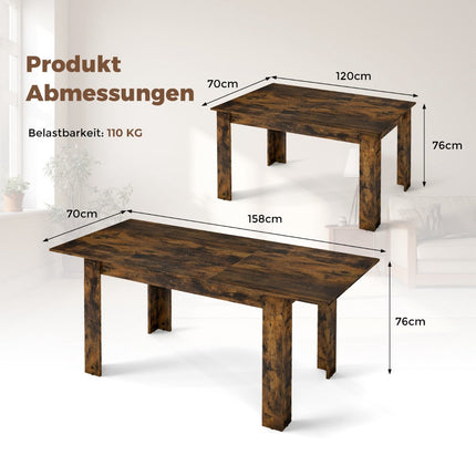 Ausziehbarer Esstisch, für 4-6 Personen, Rustikales Braun, 110 kg Tragkraft