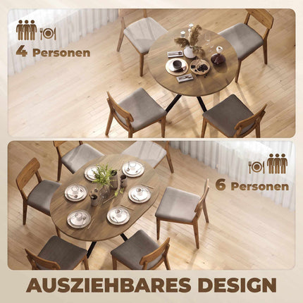 Extendable Dining Table for 4–6, Brown Wood, Industrial Style