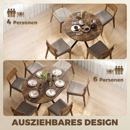 Extendable Dining Table for 4–6, Rustic Brown Industrial Design