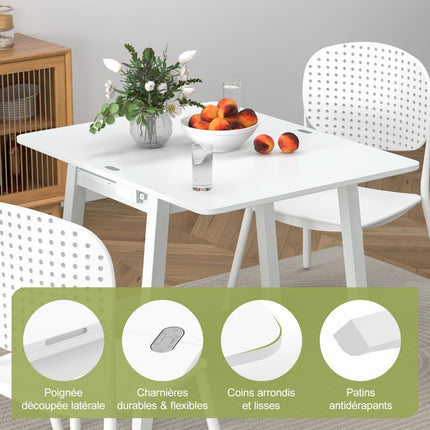 Uitschuifbare, opklapbare eettafel met opbergruimte, 4 zitplaatsen, wit