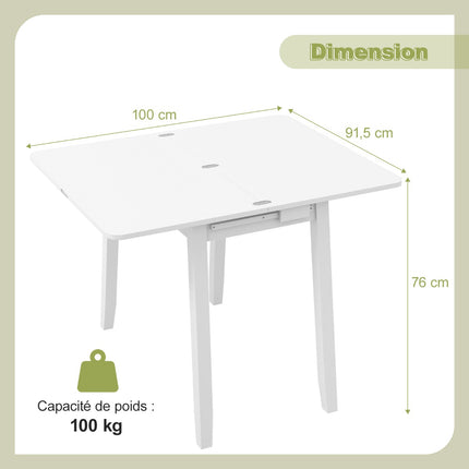 Uitschuifbare, opklapbare eettafel met opbergruimte, 4 zitplaatsen, wit