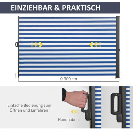 Zatahovací boční markýza, 300 x 160 cm, ochrana proti UV a větru
