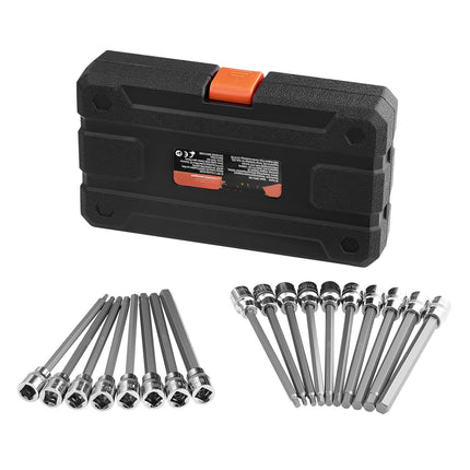 Extra Long Allen Hex Bit Socket Set, 18-Piece, 3/8 in, SAE-Metric