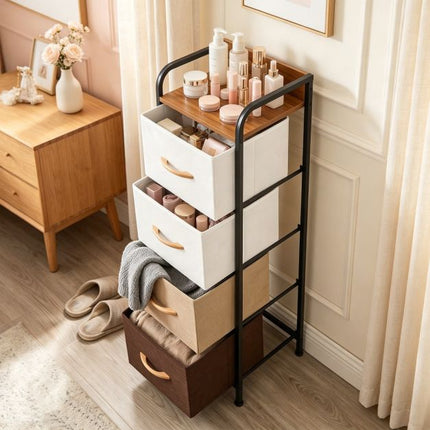 Fabric Chest of Drawers with Metal Frame & Wood Handles