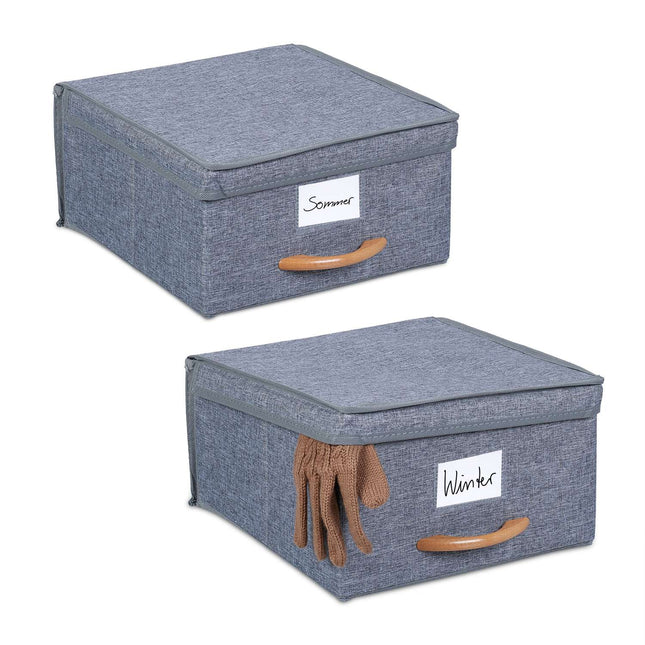 Látkové úložné boxy s víky, sada 2 ks, skládací