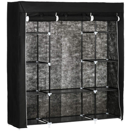 Látková šatní skříň - zip, 1 tyč, 10 polic, 150x43x162cm