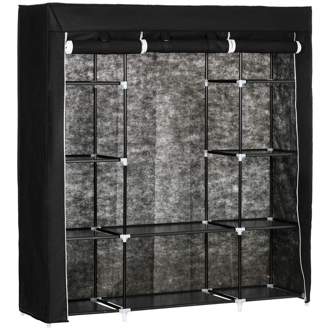 Látková šatní skříň - zip, 1 tyč, 10 polic, 150x43x162cm