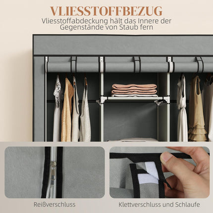 Foldable Fabric Wardrobe with Drawers, Light Grey, 125x43x162.5 cm