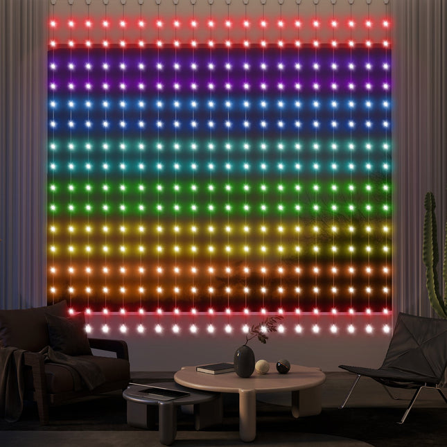 LED světelný závěs, 3x3m, 400 LED, synchronizace s hudbou, časovač